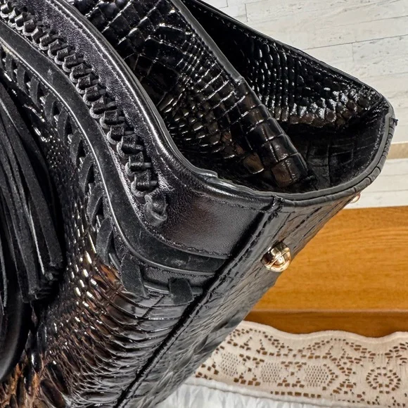 Brahmin Black Croc-Embossed Melbourne Priscilla Satchel - Picture 9 of 12
